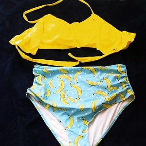 Blue  & yellow 2 piece bikini, banana print